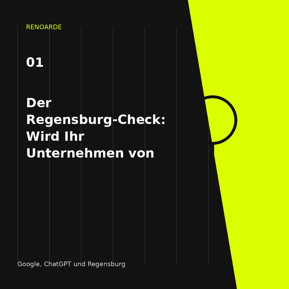 Digitale Unternehmensentität Regensburg: RENOARDE-Motiv zu lokalen Signalen und konsistenten Unternehmensdaten für Unternehmen aus Regensburg.